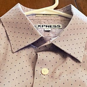 Express Men's Purple Cotton Polka Dot Button Down Dress Shirt Size Lg Slim Fit